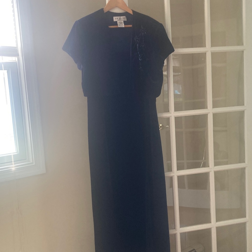 J.r. Nites by Caliendo velvet Navy Maxi Dress with beaded jacket size 15 $50
